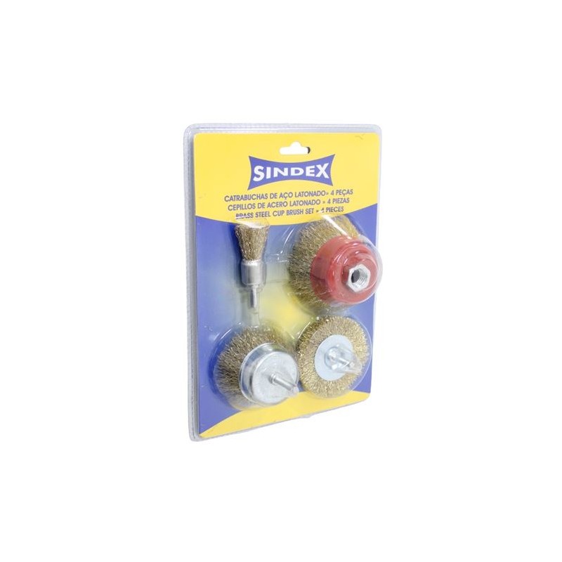 JUEGO 4 CEPILLOS ACERO LATONADO SINDEX