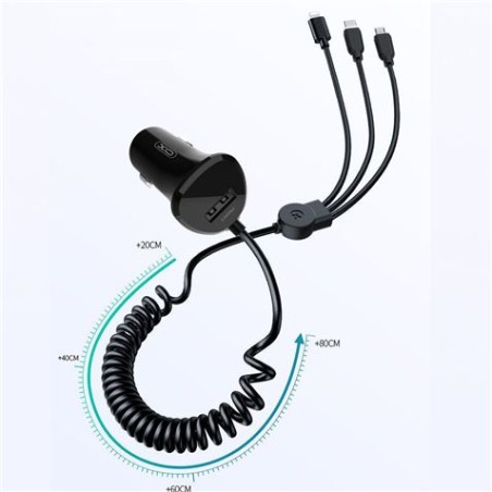 CARGADOR MECHERO CC36 4 EN 1 (MICRO USB + TIPO C + LIGHTNING) XO