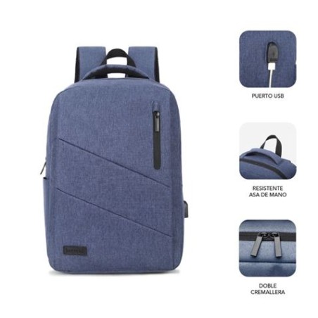 MOCHILA PARA PORTATILES HASTA 15.6" CITY BACKPACK CON USB SUBBLIM AZUL