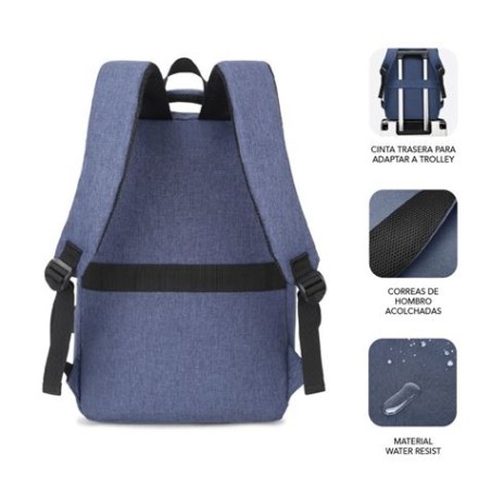 MOCHILA PARA PORTATILES HASTA 15.6" CITY BACKPACK CON USB SUBBLIM AZUL