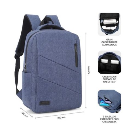 MOCHILA PARA PORTATILES HASTA 15.6" CITY BACKPACK CON USB SUBBLIM AZUL