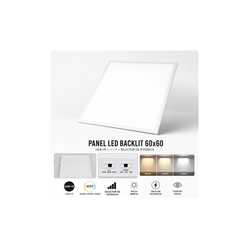 PANEL LED 60X60 BLACKLIT UGR 19 3CCT + SELECTOR DE POTENCIA ELBAT