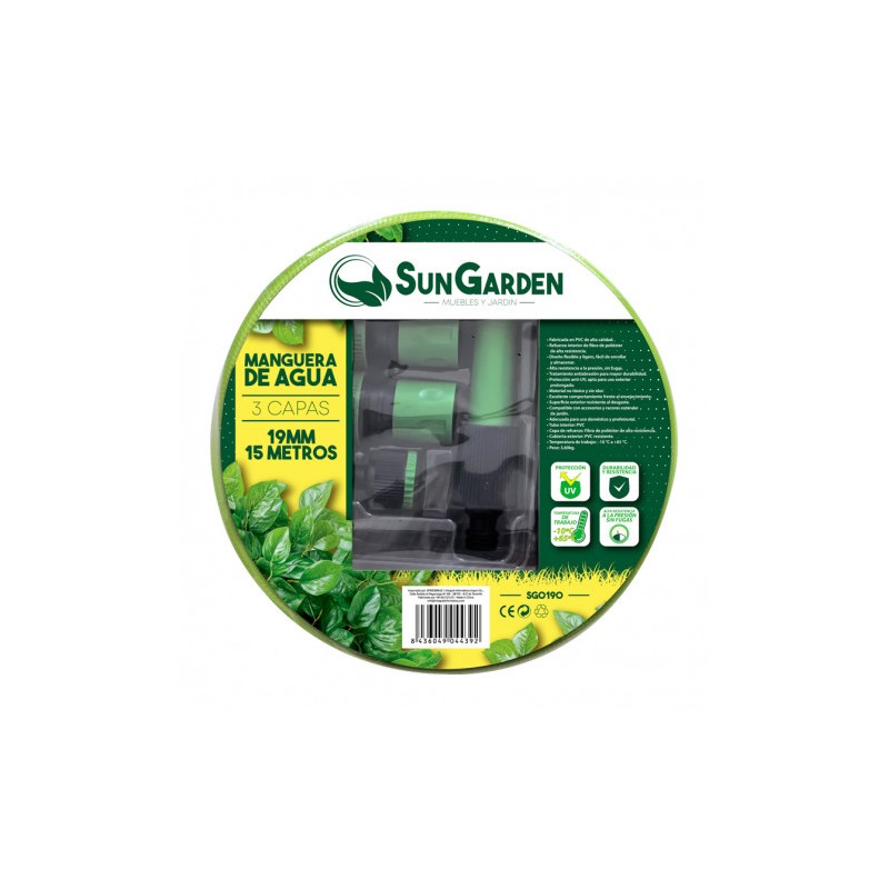 MANGUERA AGUA 3 CAPAS 19MM 15METROS SUNGARDEN