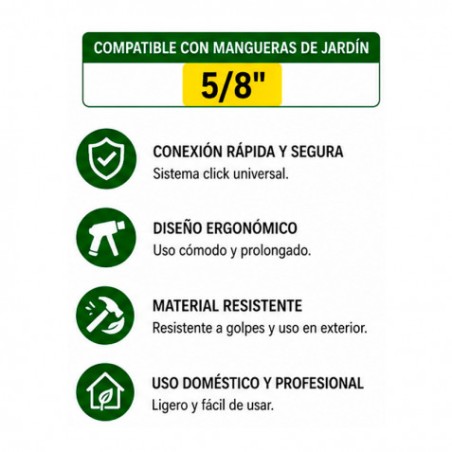 SET 4PCS BOQUILLA DE RIEGO + ADAPTADORES PARA MANGUERA 5/8" SUNGARDEN