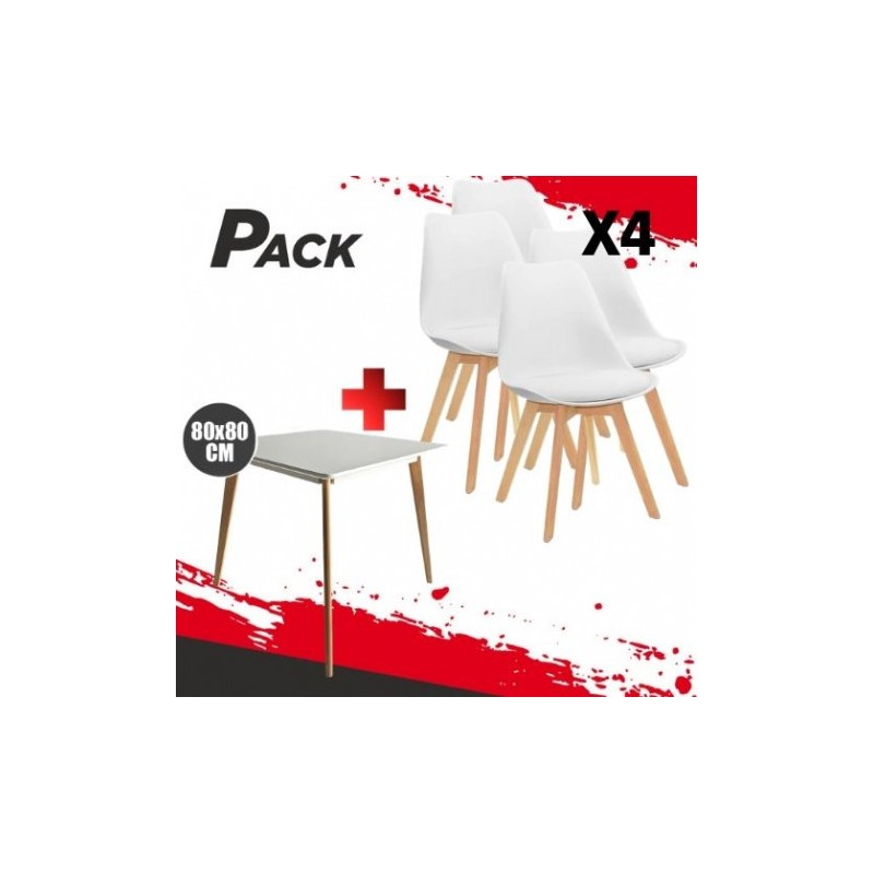 MESA DESIGN D900 80X80CM BLANCA + 4...
