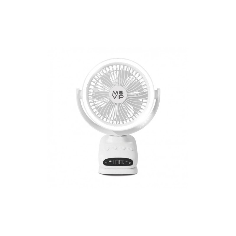 VENTILADOR PORTATIL TIPO CLIP 6" OSCILANTE CON LUZ LED Y BATERÍA MUVIP