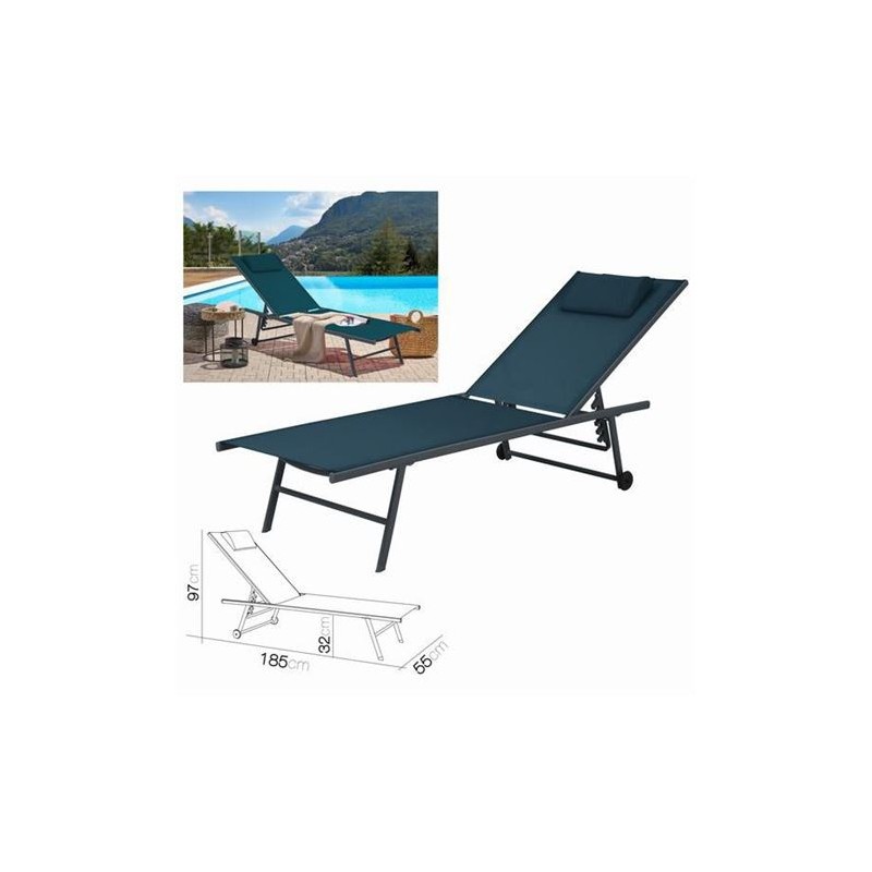 TUMBONA 5 POSICIONES CON ALMOHADA AZUL PETROLEO