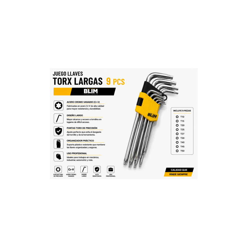JUEGO LLAVES TORX LARGAS 9 PCS BLIM
