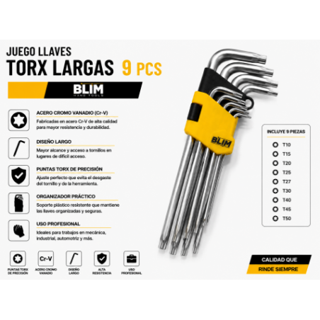 JUEGO LLAVES TORX LARGAS 9 PCS BLIM