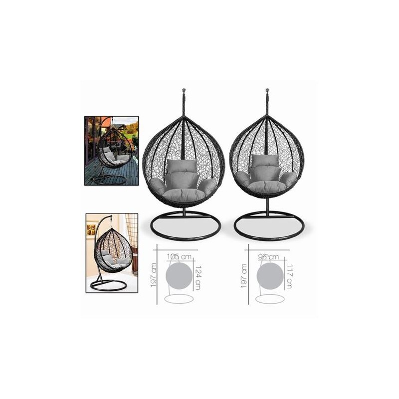 SET 2 BALANCINES MIMBRE ANTRACITA 105CM