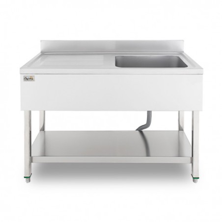 FREGADERO INDUSTRIAL 140X70X85CM CUBETA DERECHA Y ESTANTE CHEF PRO