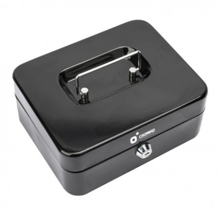 CAJA DE CAUDALES METÁLICA CON LLAVE 9X20X16CM 3 COMPARTIMENTOS CROMAD