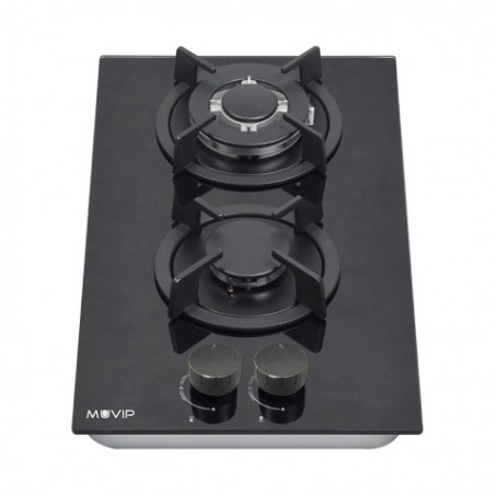 PLACA A GAS PARA ENCASTRAR 2 FUEGOS CRISTAL NEGRO MUVIP