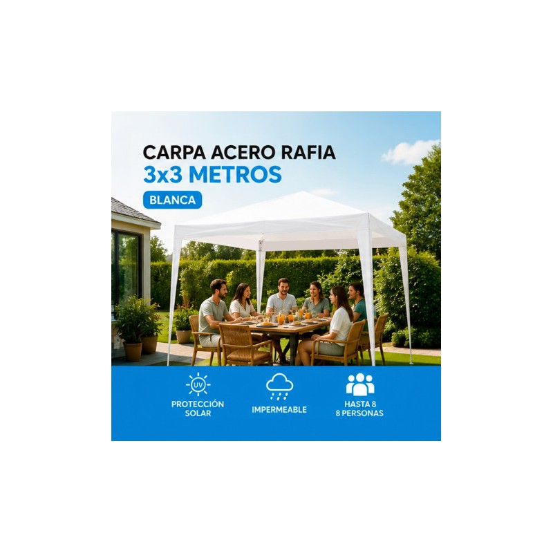 CARPA ACERO RAFIA 3X3 METROS BLANCA...