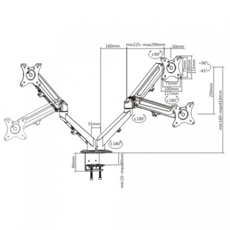 SOPORTE DE MESA 2 MONITORES 17"-27" CON PISTON DE GAS CROMAD
