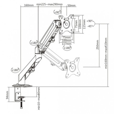 SOPORTE DE MESA 1 MONITOR 17"-27" CON PISTON DE GAS CROMAD
