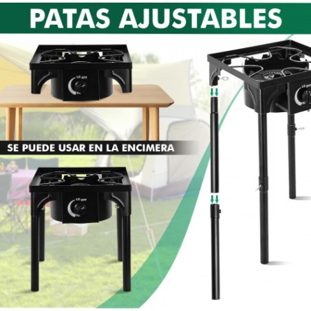 FOGÓN DE GAS ALTA POTENCIA 1 FUEGO 40X40CM AJUSTABLE 3 ALTURAS MUVIP