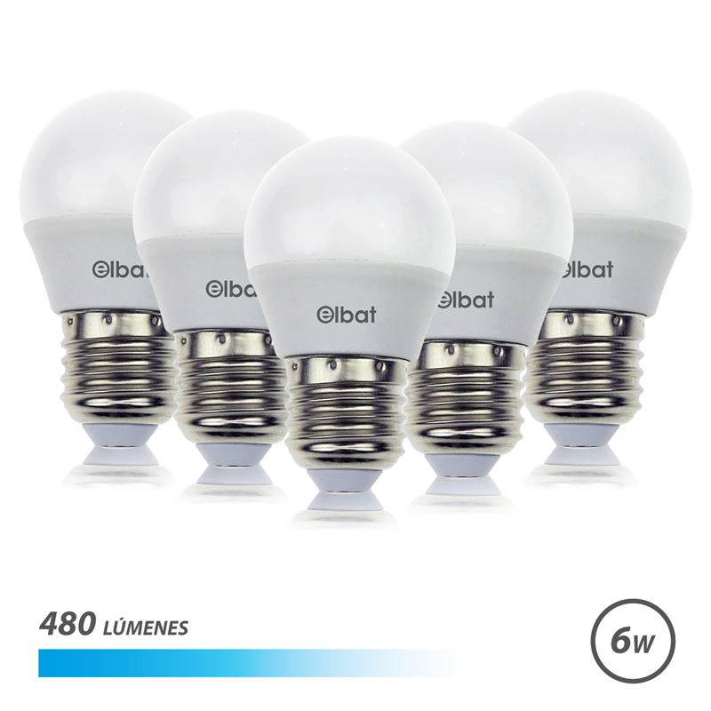 PACK 5 BOMBILLAS LED G45 | 6W | 480LM | E27 | LUZ FRIA | ELBAT - EB0348