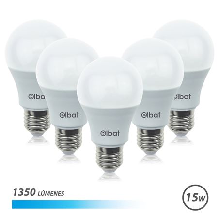 PACK 5 BOMBILLAS LED A60 | 15W | 1350LM | E27 | LUZ FRIA | ELBAT - EB0347