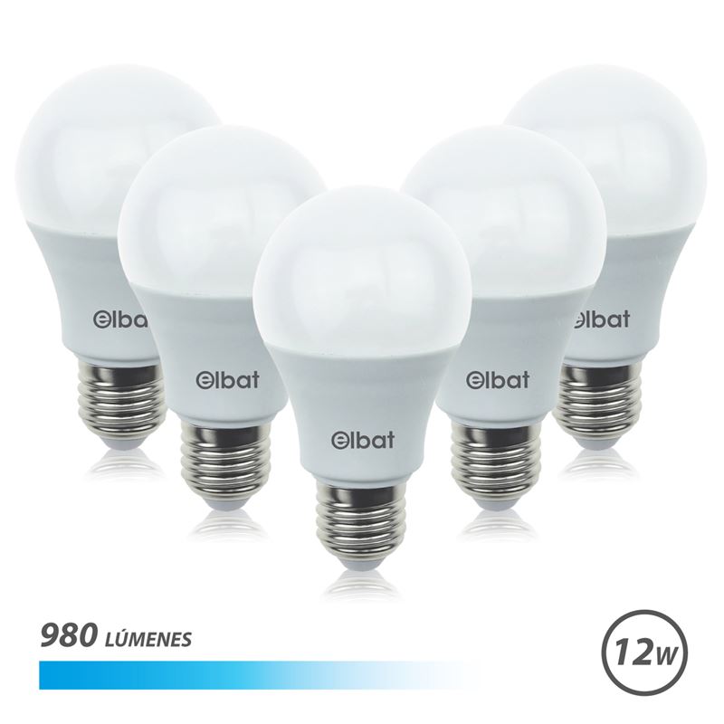 PACK 5 BOMBILLAS LED A60 | 12W | 980LM | E27 | LUZ FRIA | ELBAT - EB0346