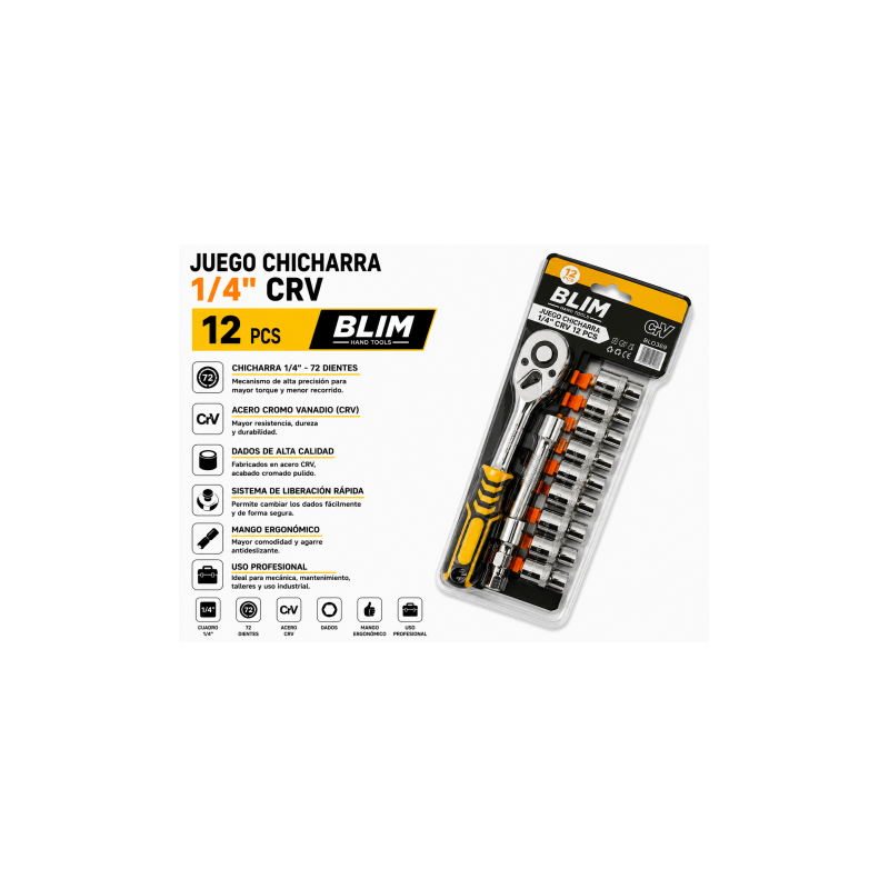 JUEGO CHICHARRA 1/4" CRV 12 PCS BLIM