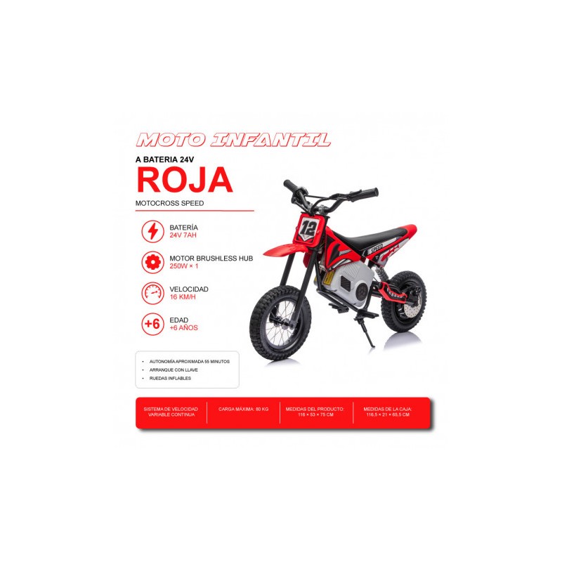 MOTO MOTOCROSS SPEED A BATERIA 24V ROJA