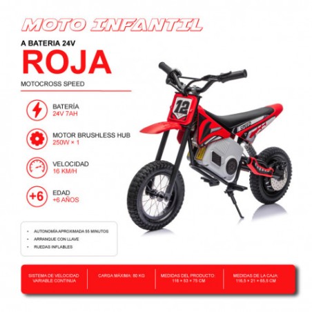 MOTO MOTOCROSS SPEED A BATERIA 24V ROJA