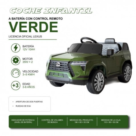 COCHE INFANTIL A BATERIA CON CONTROL REMOTO LEXUS GX550 VERDE