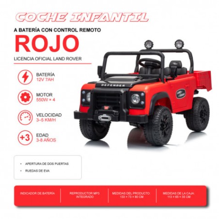 COCHE INFANTIL A BATERIA CONTROL REMOTO LAND ROVER DEFENDER CLASSIC ROJO