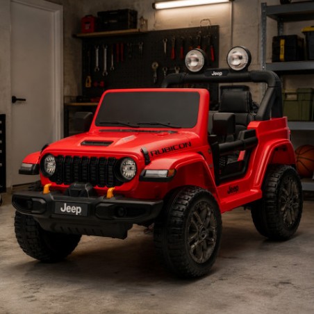 COCHE INFANTIL A BATERIA CON CONTROL REMOTO JEEP WRANGLER RUBICON ROJO