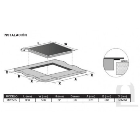 COCINA DE INDUCCIÓN 2 FUEGOS 3300W ENCASTRE + SOBREMESA MUVIP