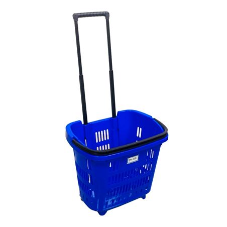 CESTA PLASTICA DE TRANSPORTE 2 ASAS Y RUEDAS 34LT AZUL CROMAD - CR1028