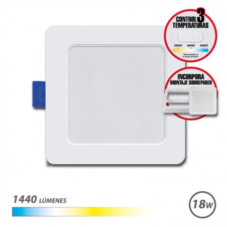 DOWNLIGHT CUADRADO 18W|1440LM SELECTOR 3 TEMPERATURAS + SOBREPARED ELBAT