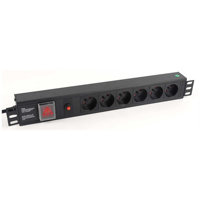 REGLETA ALUMINIO PDU RACK 19" 6 TOMAS + INTERRUPTOR + FILTRO DE PROTECCION - CR1015