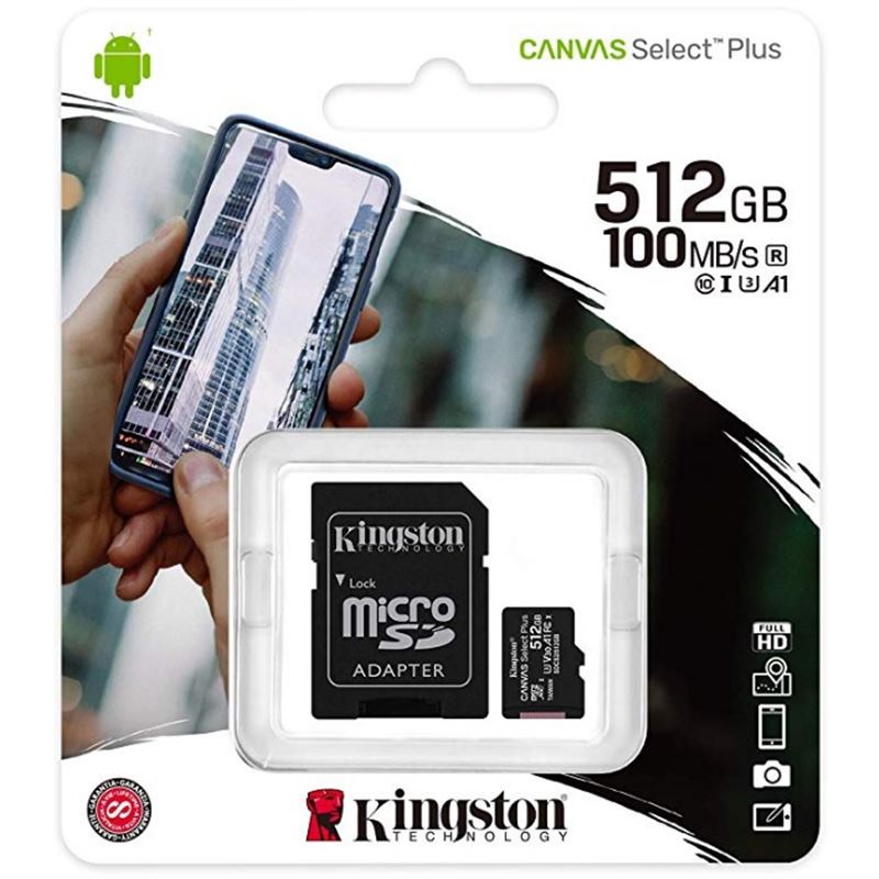 MEMORIA MICRO SD KINGSTON CLASE 10 512GB 100MB/S - SDCS2-512GB