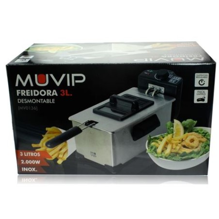 FREIDORA 3 LITROS INOXIDABLE 2000W DESMONTABLE MUVIP