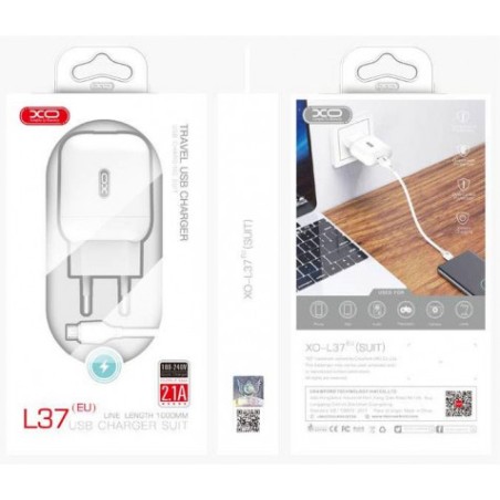 PACK CARGADOR CORRIENTE L37 2.1A + CABLE LIGHTNING XO
