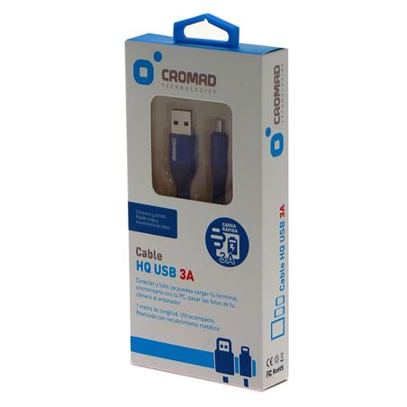 CABLE HQ USB A MICRO USB 1 METRO 3A AZUL CROMAD - CR0997-1