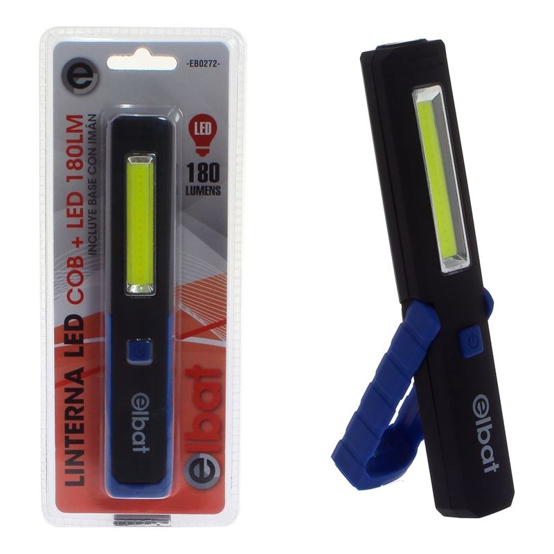 LINTERNA LED COB + LED 180LM BASE CON IMÁN ELBAT - EB0272