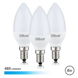 PACK 3 BOMBILLAS LED C37 | 6W | 480LM | E14 | LUZ FRIA | ELBAT - EB0248
