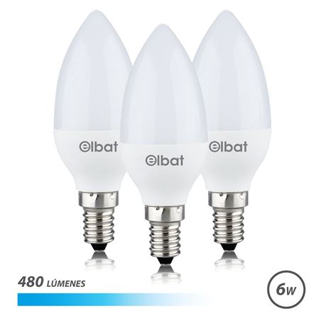 PACK 3 BOMBILLAS LED C37 | 6W | 480LM | E14 | LUZ FRIA | ELBAT - EB0248