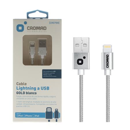 CABLE LIGHTNING PREMIUM BLANCO 1METRO (CERTIFICADO POR APPLE) CROMAD - CR0799 1